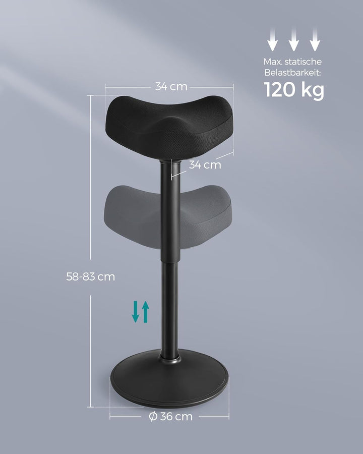 SONGMICS Hocker, Stehhocker um 360° neigbar, Schreibtischstuhl, höhenverstellbar 58-83 cm, grosser S