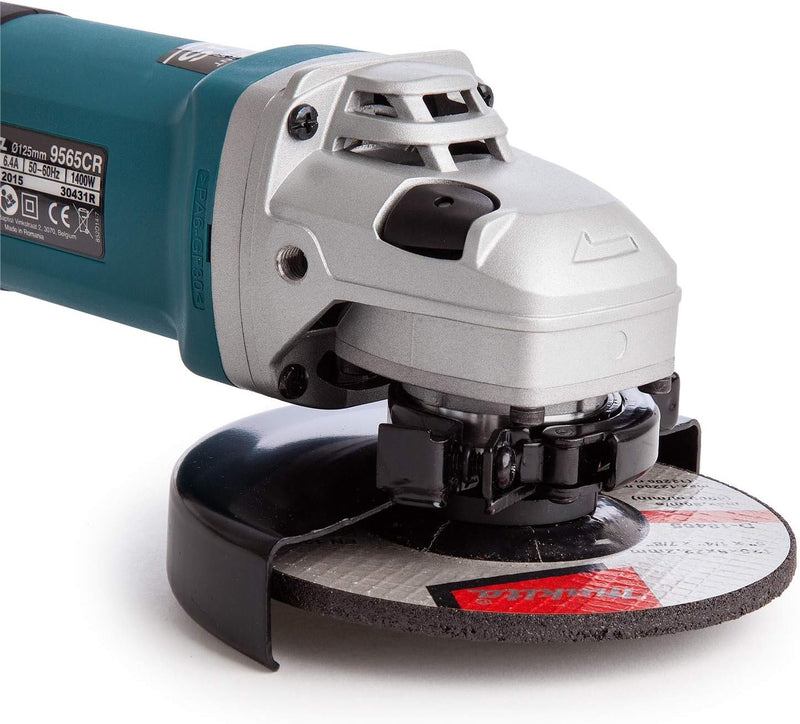 Makita 9565CR Winkelschleifer 125 mm, 1.400 W, Schwarz, Cyan, Silber mit Konstantelektronik, mit Kon