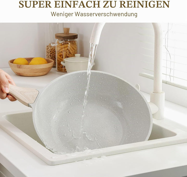 Kordisen Keramik-Wok 30 cm, Induktions-Wok mit Deckel, Antihaftbeschichtung, geeignet für alle Kochf