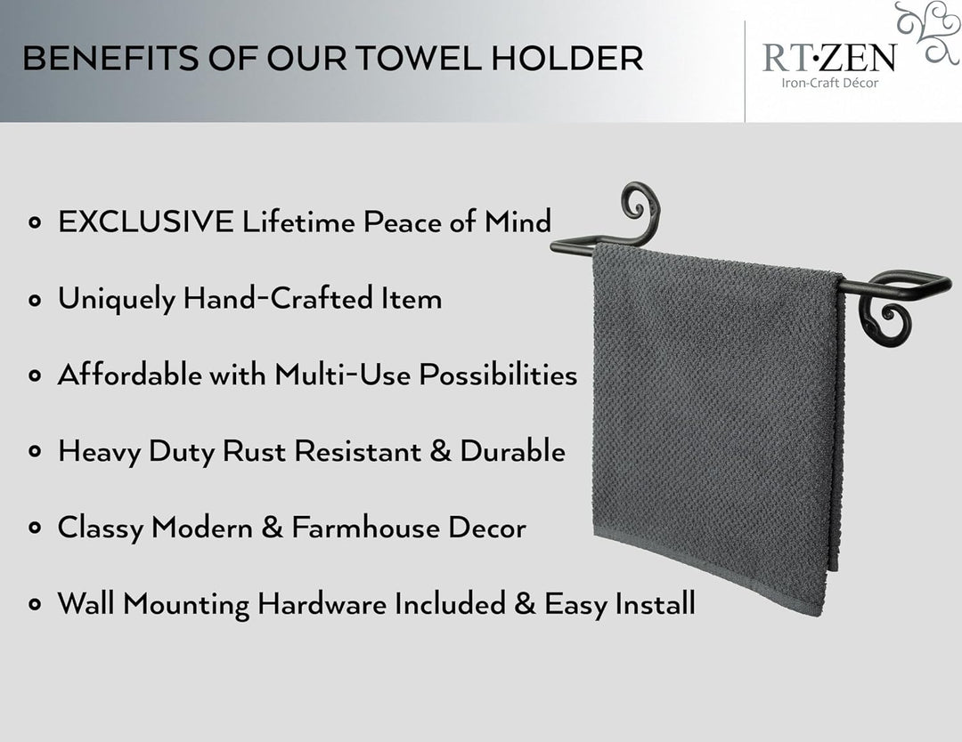 RTZEN Handtuchhalter für Badezimmer,Swirl Curve Detail Schmiedeeisen Wandhalterung Halter für Badezi