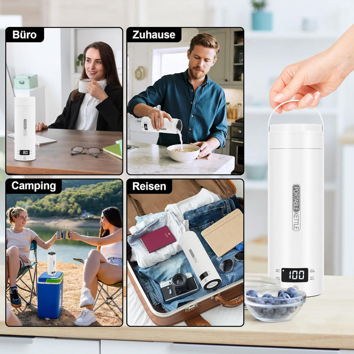 Elektrischer Reisewasserkocher Klein 500ml, Mini Wasserkocher Tragbar 316 Edelstahl Doppelschicht, T