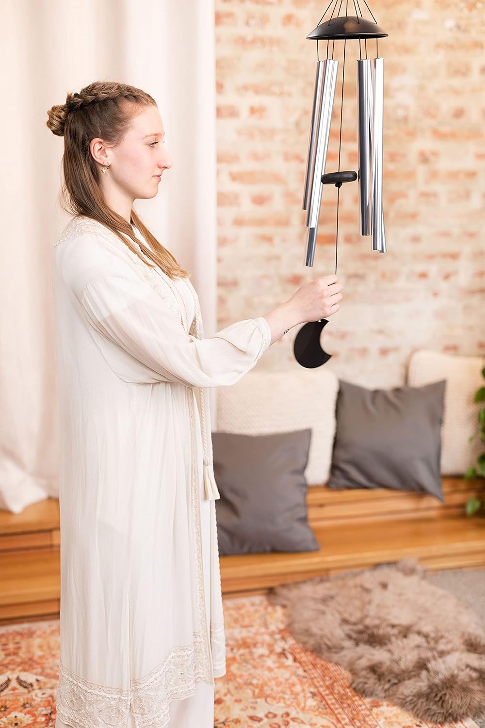 Sonic Energy Moon Meditation Chime – Windspiel mit 6 Klangstäben (432 Hz) – für Garten u. Entspannun