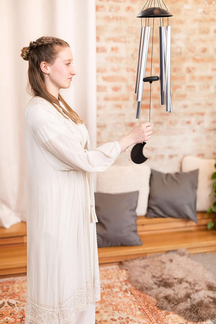 Sonic Energy Moon Meditation Chime – Windspiel mit 6 Klangstäben (432 Hz) – für Garten u. Entspannun