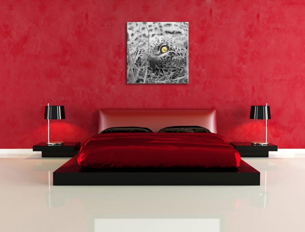 Pixxprint aufmerksamer liegender Leopard als Leinwandbild Quadratisch/Grösse: 70x70 / Wandbild/Kunst