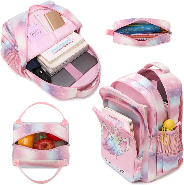 Kimwadalh Mädchen Schulrucksack 3 Teilig Schultasche Glitzer Rucksack Schulranzen Set Mädchen Jungen