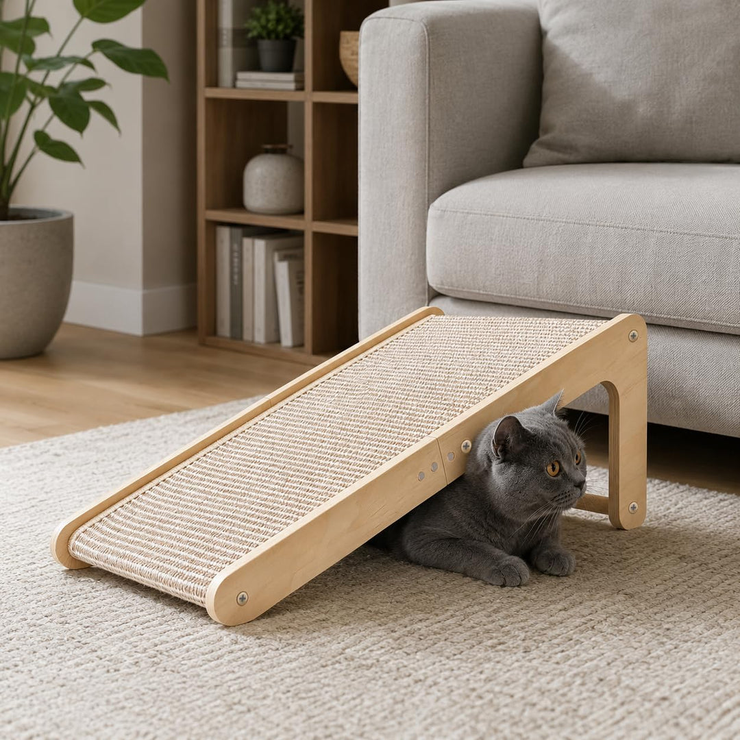Kratzbrett Katze, 65 cm Hohe L-förmiger Dual-Use Sisal Kratzpadsfür Katzen, Kratzsäule aus Massivhol