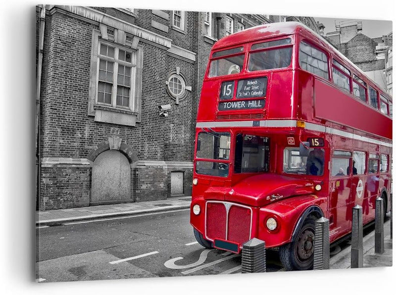 Bilder auf Leinwand 100x70cm Leinwandbild Bus Denkmal London Geschichte Gross Wanddeko Bild Schlafzi