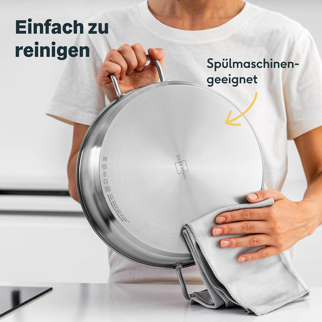 SILBERTHAL Servierpfanne 28 cm hoher Rand - Induktion - Edelstahl - Beschichtete Schmorpfanne mit De