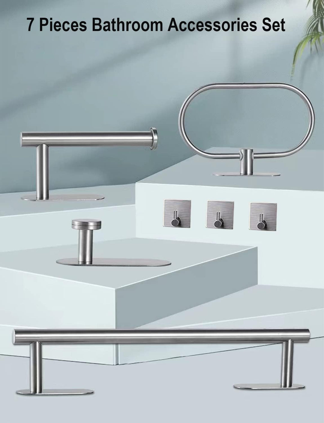 laimew 7 pcs Black Bathroom Accessory Set Silver