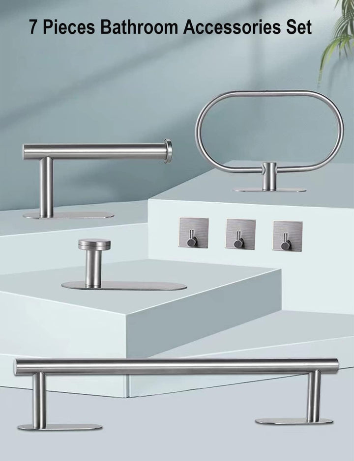 laimew 7 pcs Black Bathroom Accessory Set Silver