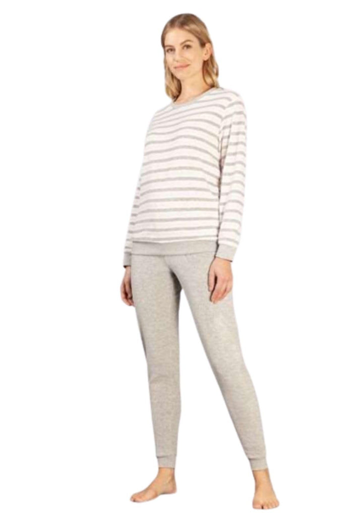 hajo - Damen Frottee Schlafanzug mit Bündchen 36-38 Silbermelange, 36-38 Silbermelange
