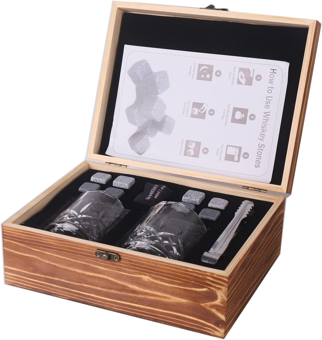 ZBPASL Whisky Geschenkset für Männer,8 Whisky Steine mit 2 Whiskey Gläser,Whiskeyglas, Eiszange mit
