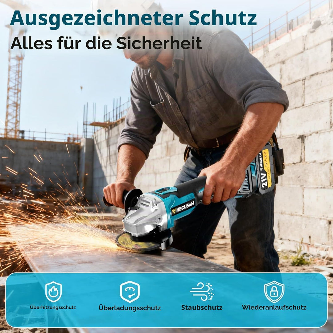 Akku Winkelschleifer 125mm, Flex Akku Winkelschleifer Set mit 2x 4.0Ah Akku, 1200W Bürstenloser Moto