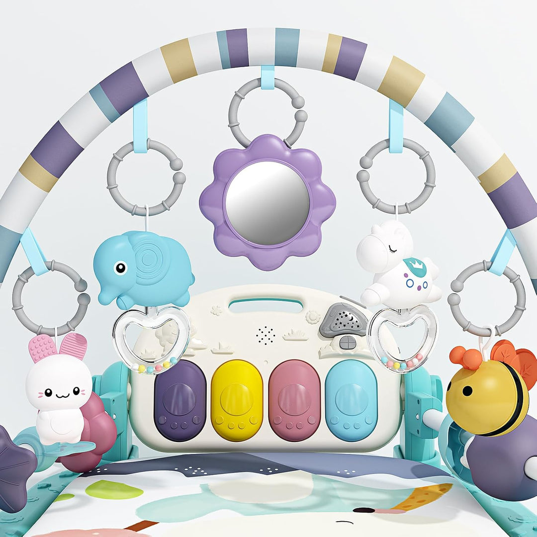 Baby Gym with Musical Piano,Babys Play Mat Tummy Time Baby Activity Gym Mat with 5 Infant Learning S