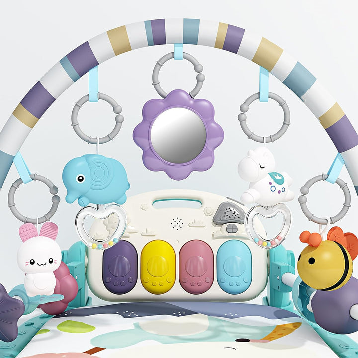 Baby Gym with Musical Piano,Babys Play Mat Tummy Time Baby Activity Gym Mat with 5 Infant Learning S