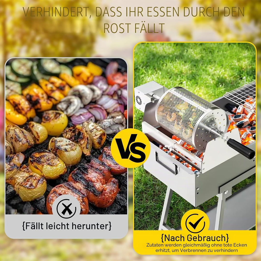 Elektrisch Grillkorb, Rollender Drehspiess, Type-C BBQ automatisch rotierender, Rollgrillkorb-Ladean