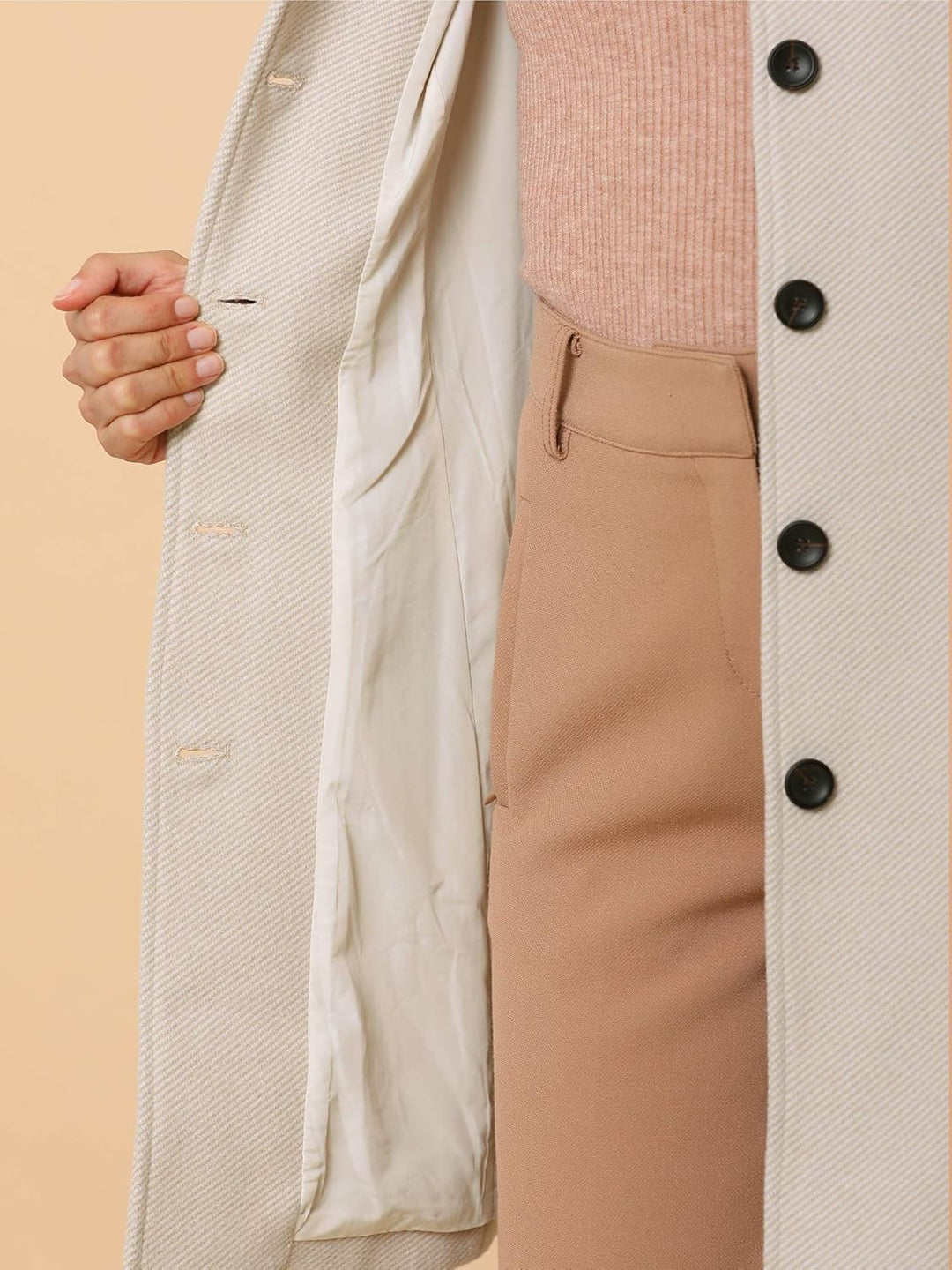 Allegra K Women's Peter Pan Collar Overcoat Single Breasted Pockets Winter Long Coat XS Beige, XS Be