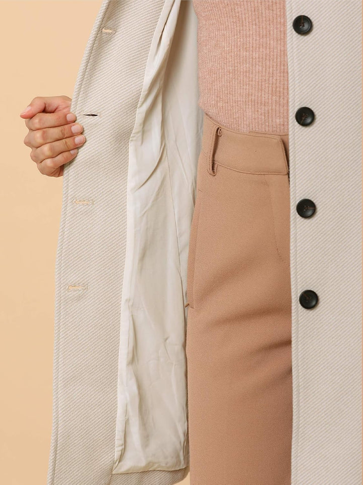 Allegra K Women's Peter Pan Collar Overcoat Single Breasted Pockets Winter Long Coat XS Beige, XS Be