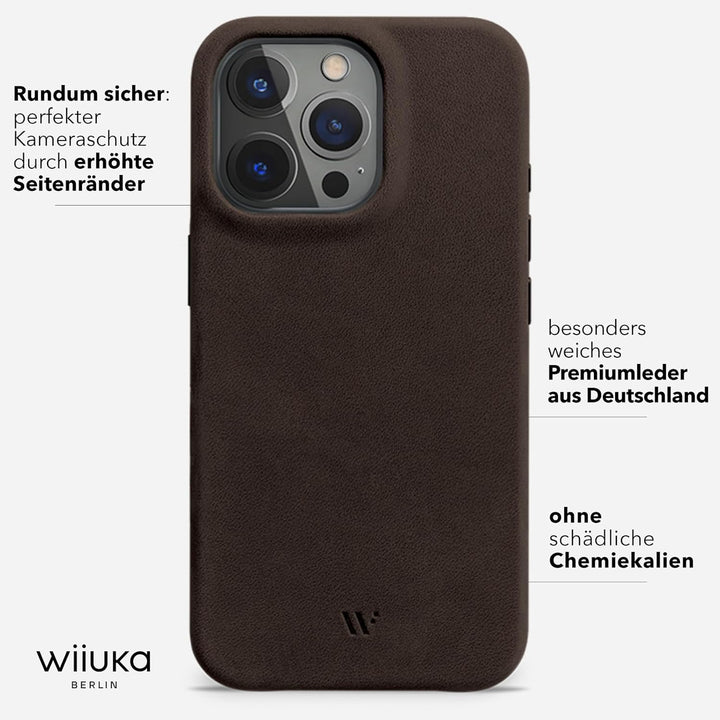 WIIUKA Hülle für iPhone 15 Pro, Leder aus Deutschland, Lederhülle extra Dünn, Premium Handyhülle, Ca