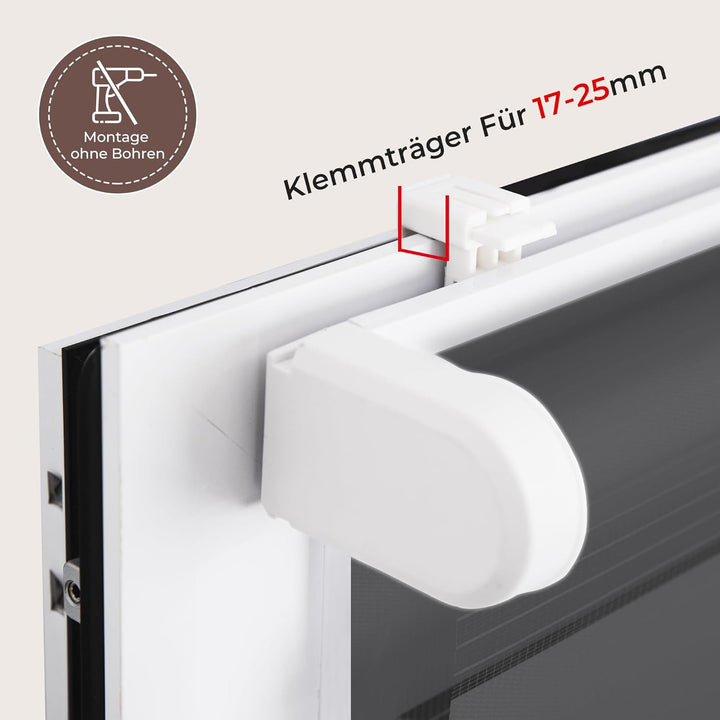Allesin Doppelrollo schnurlos Klemmfix ohne Bohren Duo Rollos für Fenster & Tür, 90x120cm (BxH) Anth