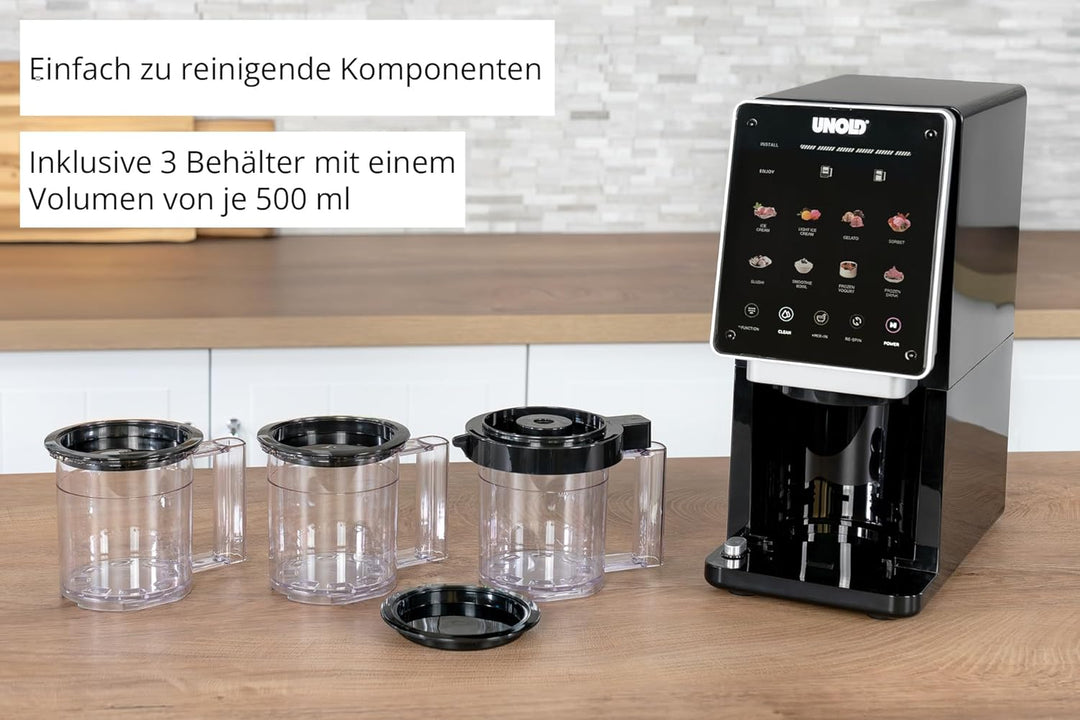 Unold Eismaschine Cream Dream 48805, 3x 500 ml Behälter, 8 Programme, Touchscreen, für Eiscreme, Gel