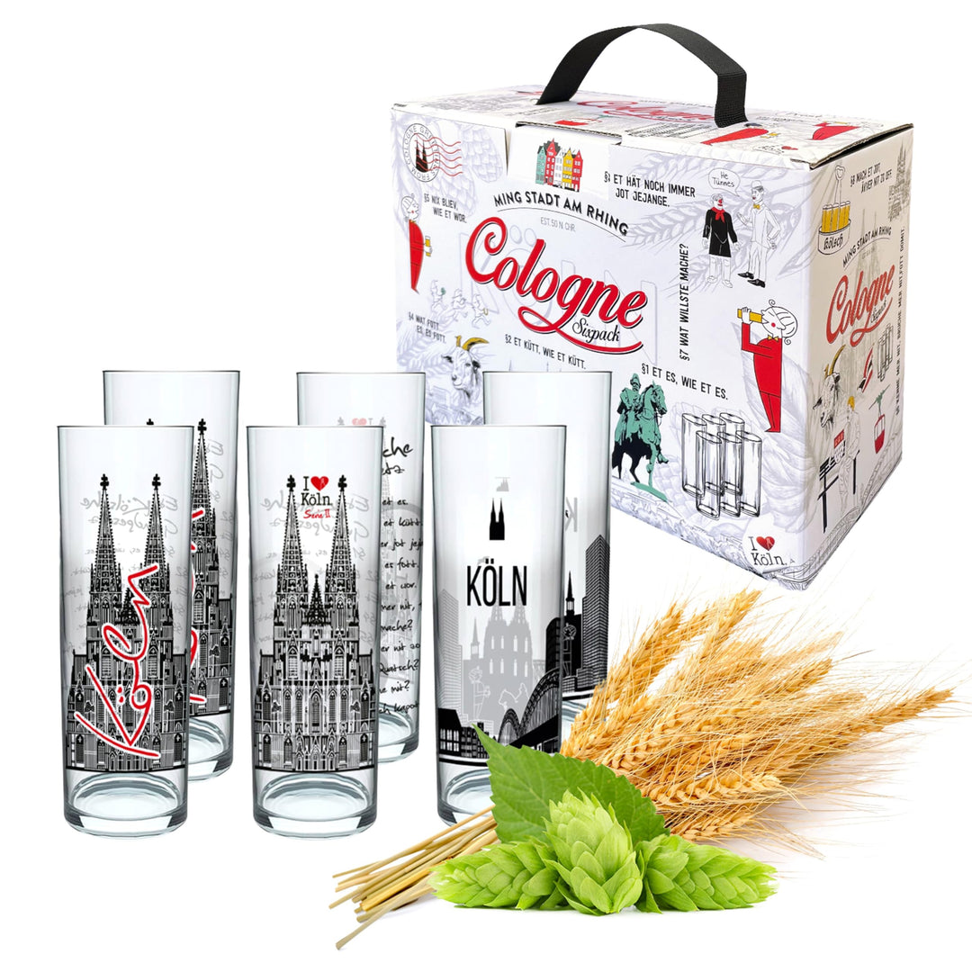 3forCologne Kölschglas-Mix | 6er Pack je 0,2ml | Et Kölsches Grundgesetzt & Kölner Dom | Biergläser,