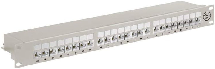 Goobay 90855 CAT 6A Patch Panel 19 Zoll / 24 Port RJ45 Buchsen Netzwerkstecker / 500 MHz LAN Patchfe