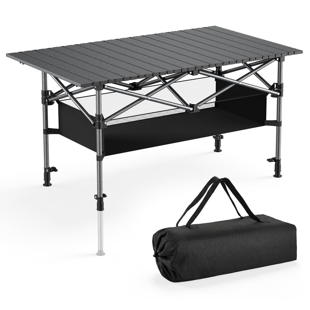 Campingtisch Klappbar 95x55x55cm Klapptisch Höhenverstellbar, Aluminium Tischplatte Aufrollbar, bis