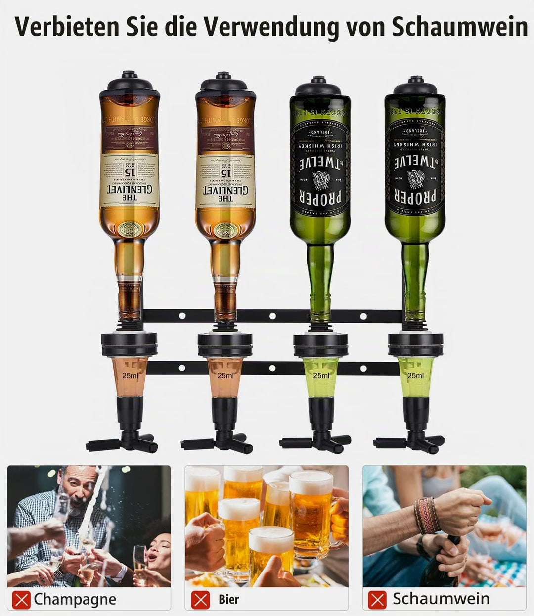 Soulpala Bar Butler Bar Flaschenhalter und Dosierer Bar Butler Wand Flaschenhalter für 4 Flaschen Ba