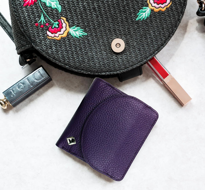 Geldbörse Damen klein viele Fächer, Reise Portemonnaie, Leder lila, RFID Blocker, Münzfach | Wiener