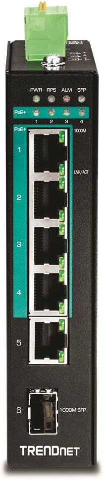 TRENDnet TI-PG541 5-Port-gehärteter industrieller Gigabit-PoE + -DIN-Schienen-Switch, 120-W-Leistung