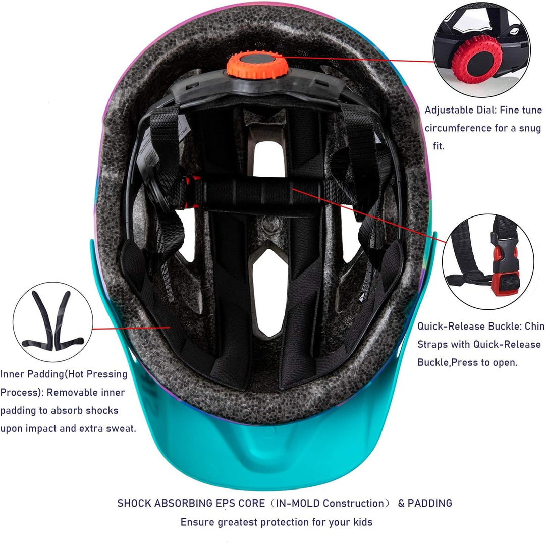 SIFVO Fahrradhelm Kinder Jungen und Mädchen 50-57cm, Kinder Fahrradhelm mit Abnehmbarem Visier Kinde
