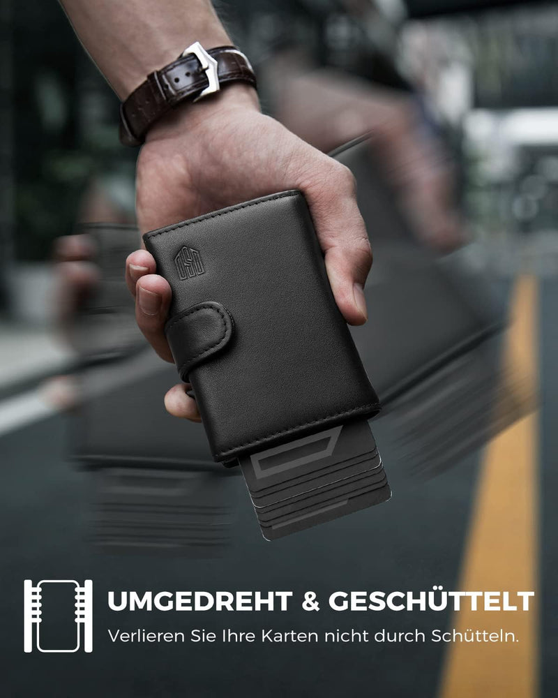 DODENSHA Kreditkartenetui geldbörse Herren | RFID-Kreditkartenetui mit Münzfach | Automatisches Pop-