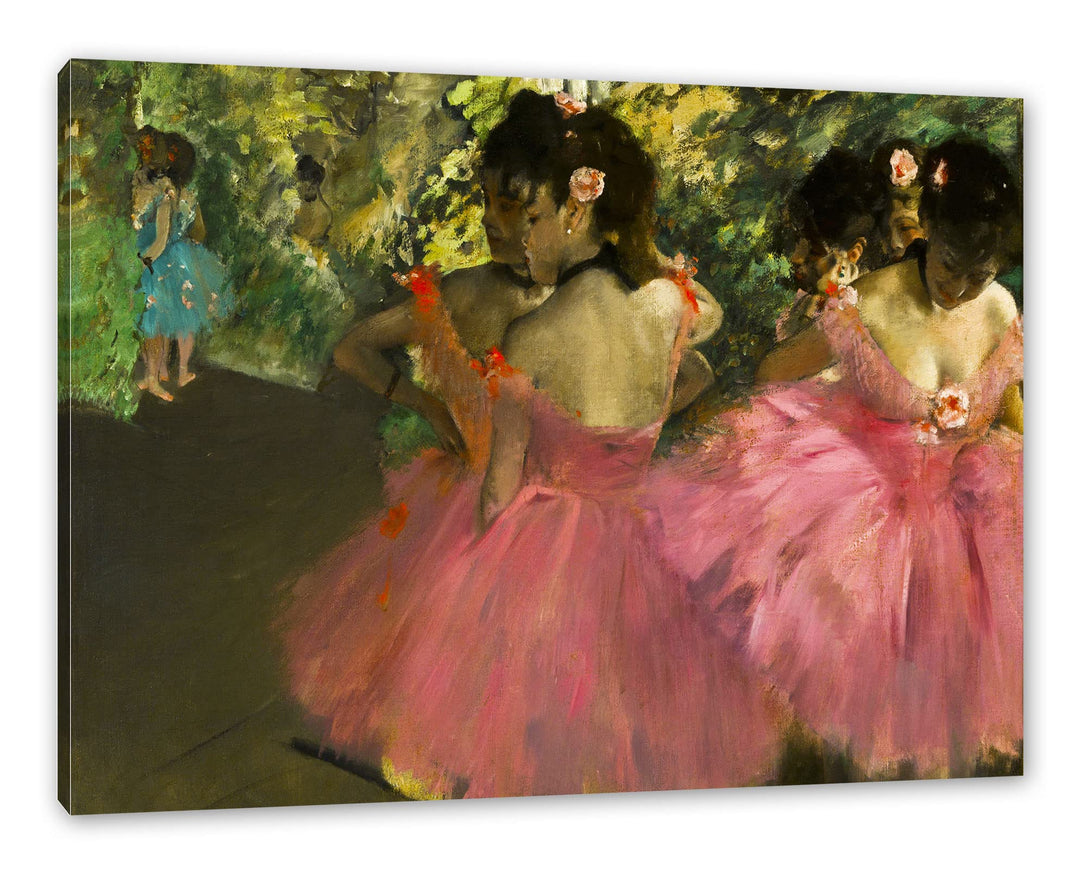 Edgar Degas - Die pinken Tänzerinnen vor dem Ballet als Leinwandbild / Grösse: 100x70 cm / Wandbild