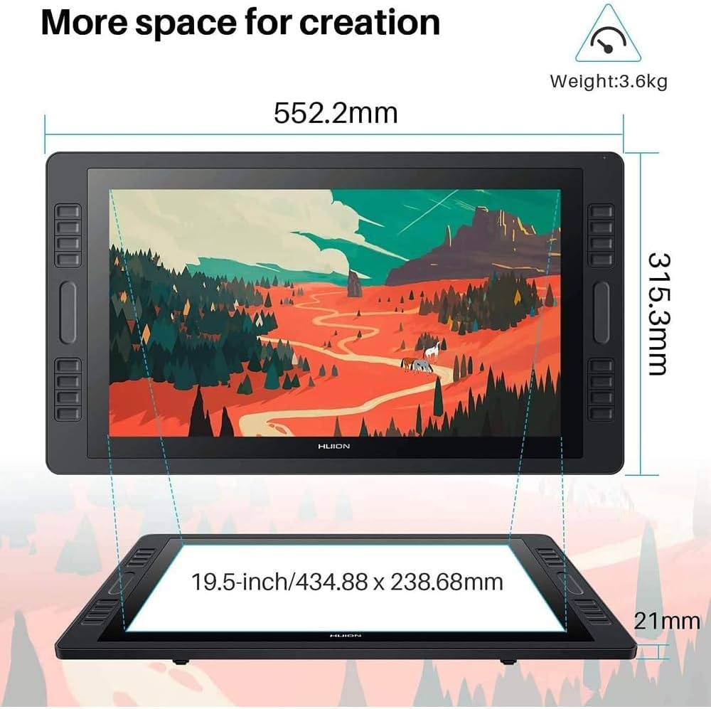 HUION Kamvas Pro 20 Graphic Tablet 5080 lpi 434.88 x 238.68 mm USB Black