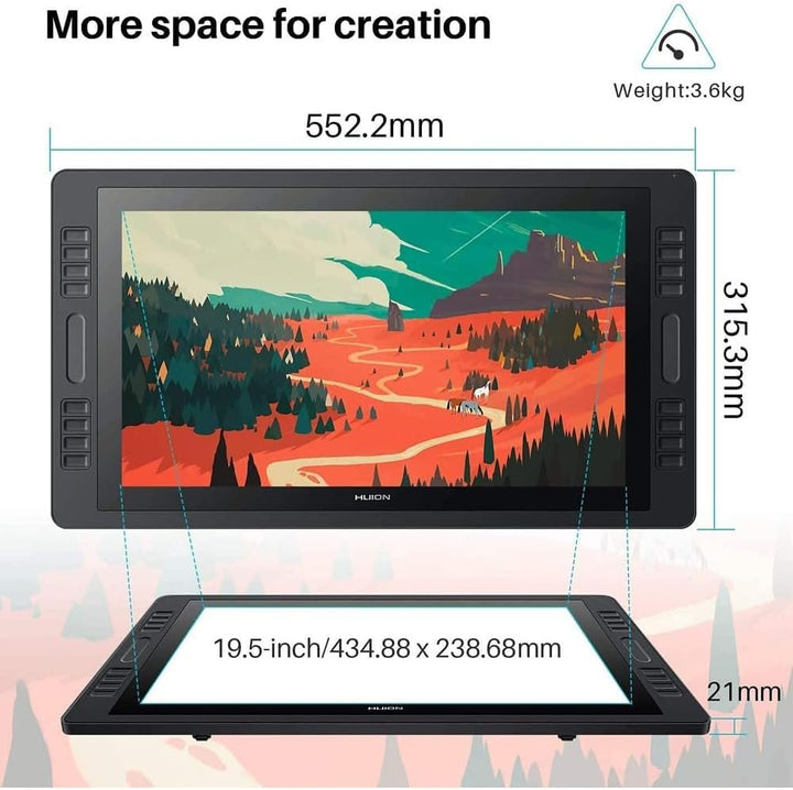 HUION Kamvas Pro 20 Graphic Tablet 5080 lpi 434.88 x 238.68 mm USB Black