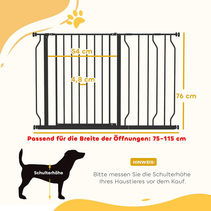 PawHut Hunde Türschutzgitter Treppenschutzgitter, 75-115 cm Hunde Türgitter, Baby Türgitter, Klemmgi