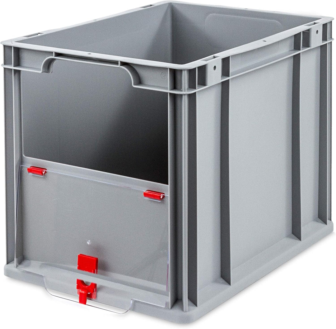 aidB Eurobox NextGen Insight Cover rot, 400x300x320 mm, Cover hoch, robuste Regalbox mit Entnahmeöff
