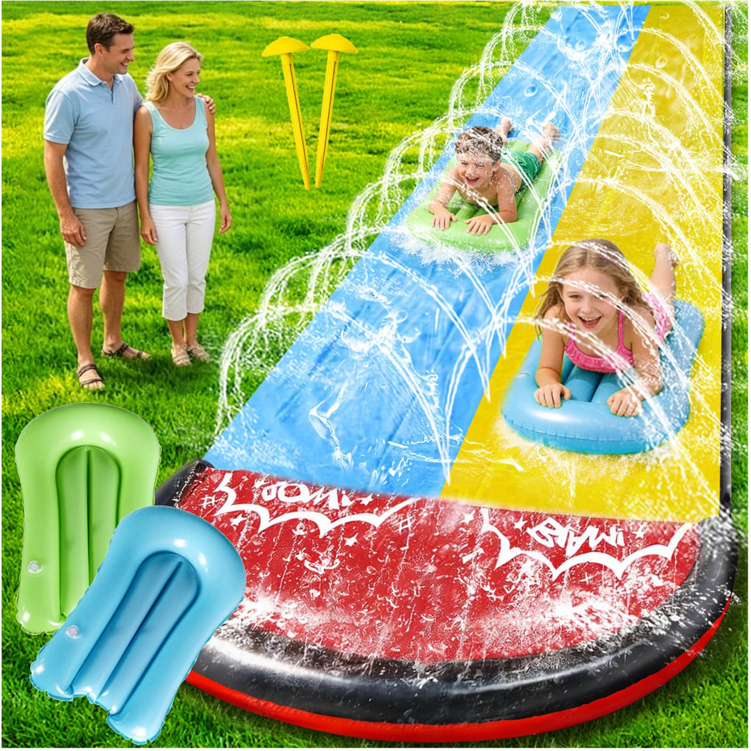 15.8 ft Wasserrutsche Garten für Kinder,Wasserrutsche mit 2 Bodyboards | Doppel Lane Wasserrutsche f