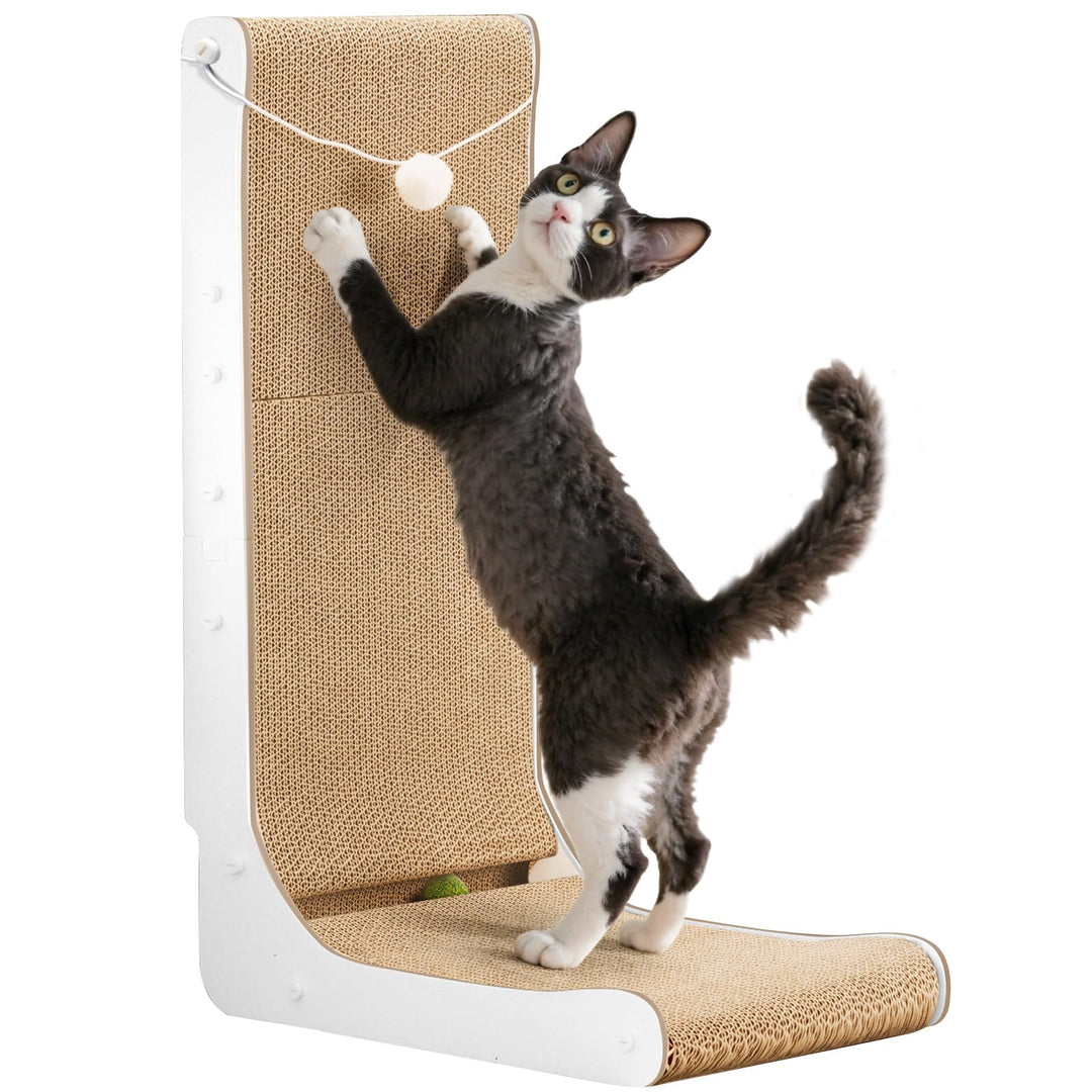 Gimars Hohe 68cm L förmige Kratzbrett Katze mit Ball, Vertikaler kratzpappe für Katzen, Langlebiges