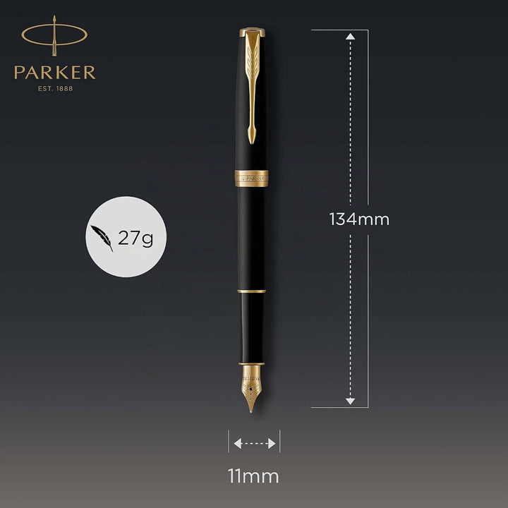 Parker Sonnet Füller | Matt-Schwarze Lackierung mit Goldzierteilen | Füllfederhalter mit feiner Fede