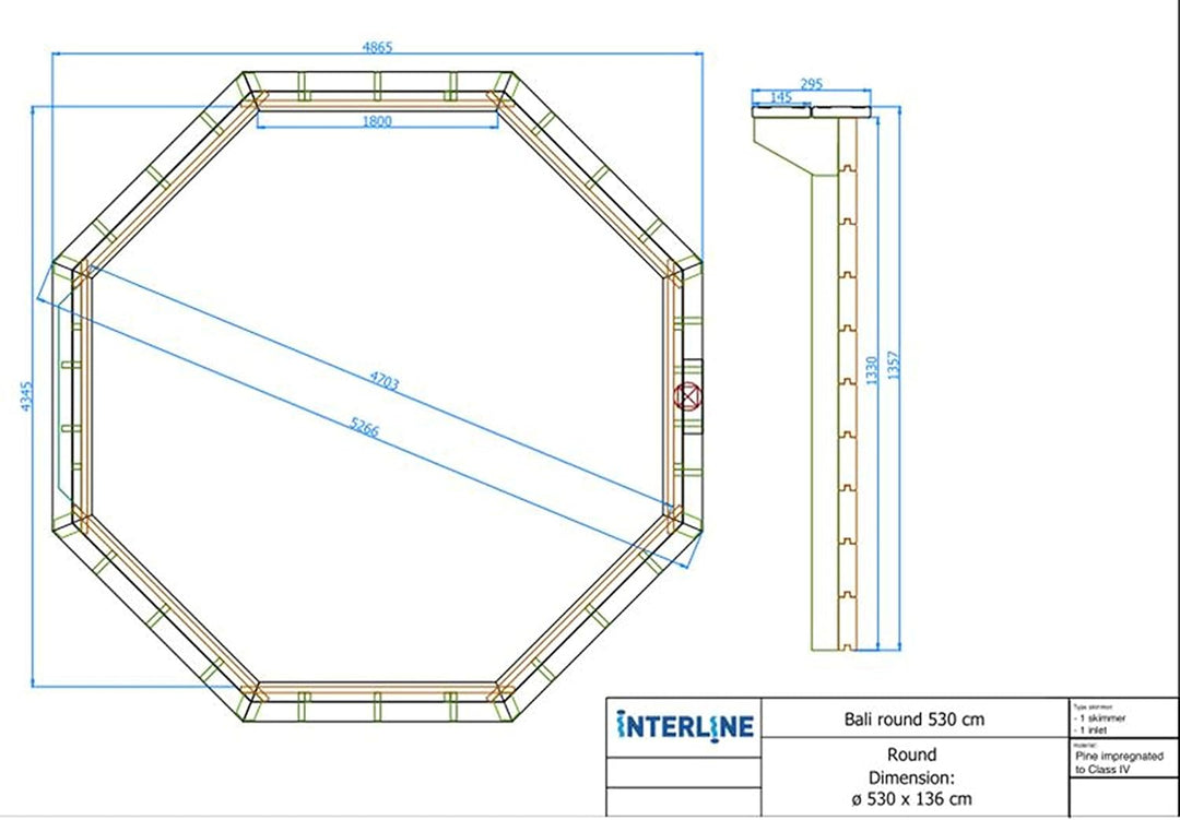 Interline 55600112 Sommer Abdeckplane 8-eckig, 5,30m Ø530cm, Ø530cm