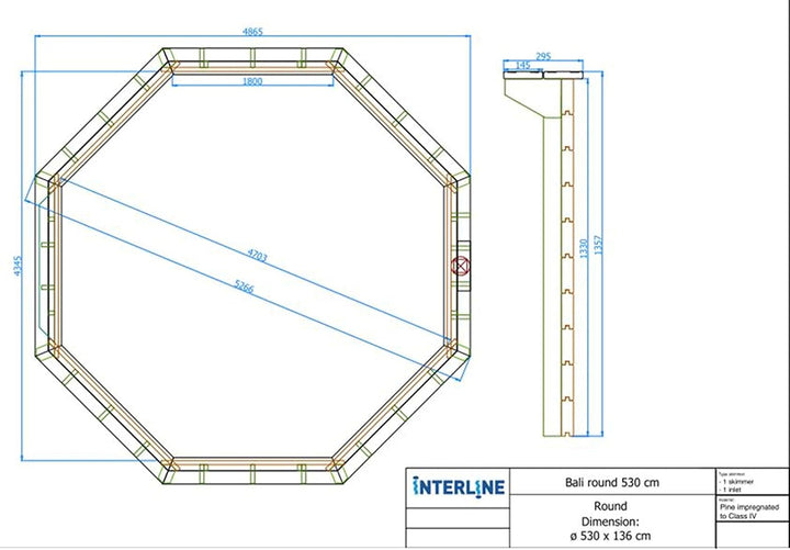 Interline 55600112 Sommer Abdeckplane 8-eckig, 5,30m Ø530cm, Ø530cm