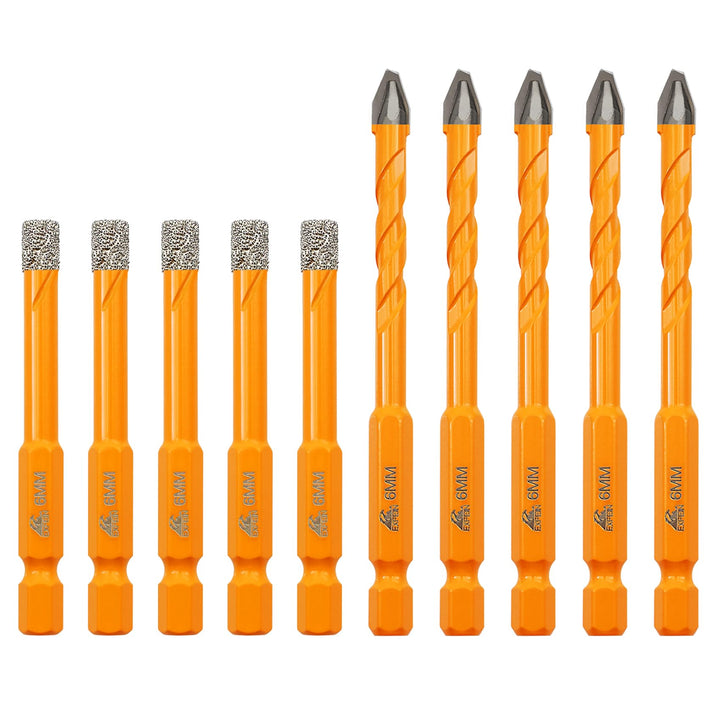 Diamant-Fliesenbohrer & Hartmetall-Mauerbohrer 10er-Set - 10x6mm Präzisionsbohrer für Fliesen, Keram