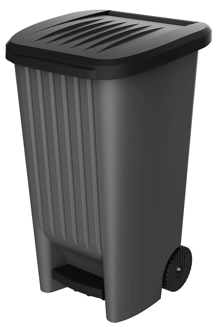 EDA - Mülleimer mit Rollen, 100 l, mit Pedal, für 100-l-Beutel, 50 x 48,6 x 83,5 cm, Anthrazitgrau