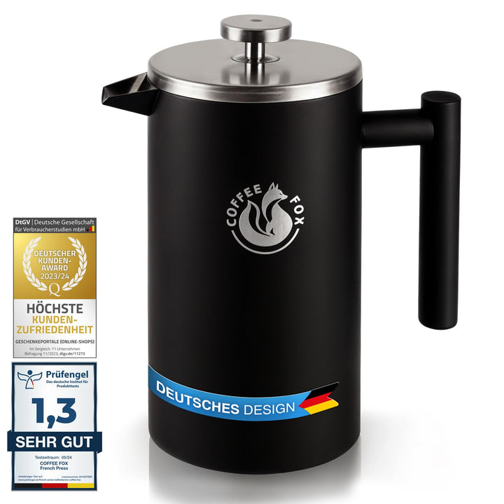 French Press Kaffeekanne aus doppelwandigem Edelstahl Schwarze Pressfilterkanne Französische Kaffeep
