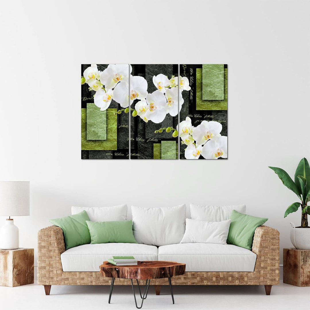 Runa Art Wandbilder Blumen Orchidee Bild XXL Wohnzimmer Schlafzimmer Grün Abstrakt 120 x 80 cm 3 Tei