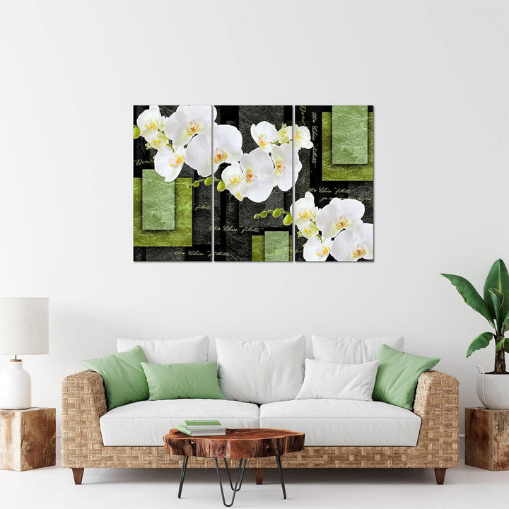 Runa Art Wandbilder Blumen Orchidee Bild XXL Wohnzimmer Schlafzimmer Grün Abstrakt 120 x 80 cm 3 Tei