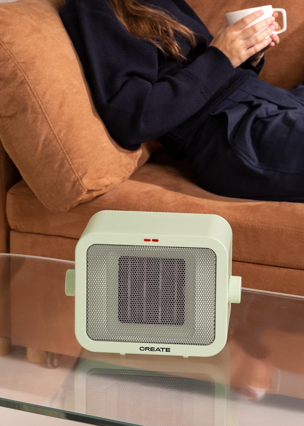 CREATE/WARM BOX/Keramik-Heizkörper Pastellgrün/Tragbare, Thermostat, 2 Leistungen, PTC-Heizung, Über