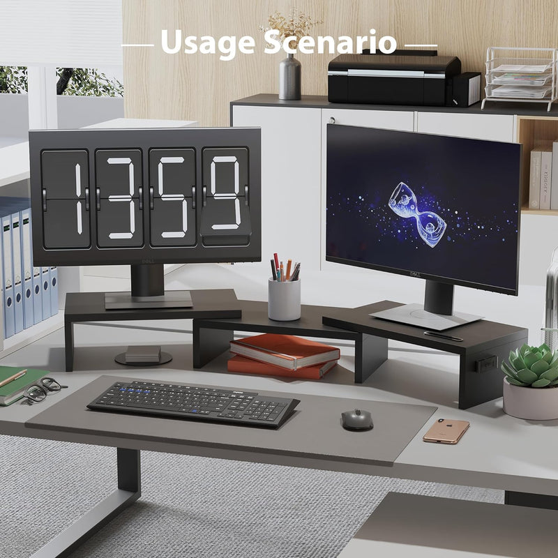 BONTEC Dual Monitor Stand Riser, Desktop Monitorständer mit Smartphone-Halter, Verstellbare Länge un